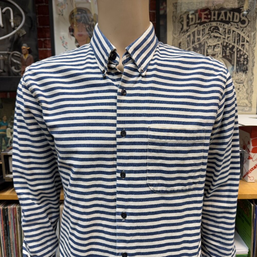 Naked and Famous striped fitted denim shirt size large
